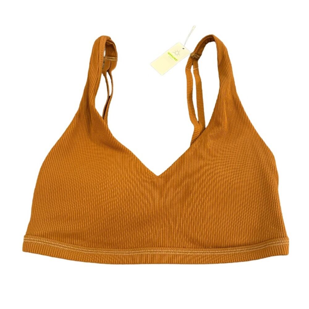 OFFLINE By Aerie Ribbed Plunge Sports Bra - Warm Honey Size S